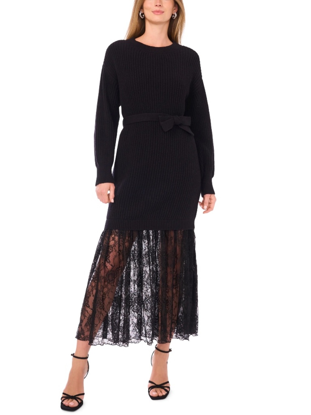 NWT VINCE CAMUTO Lace Detail Long Sleeve Sweater Dress S